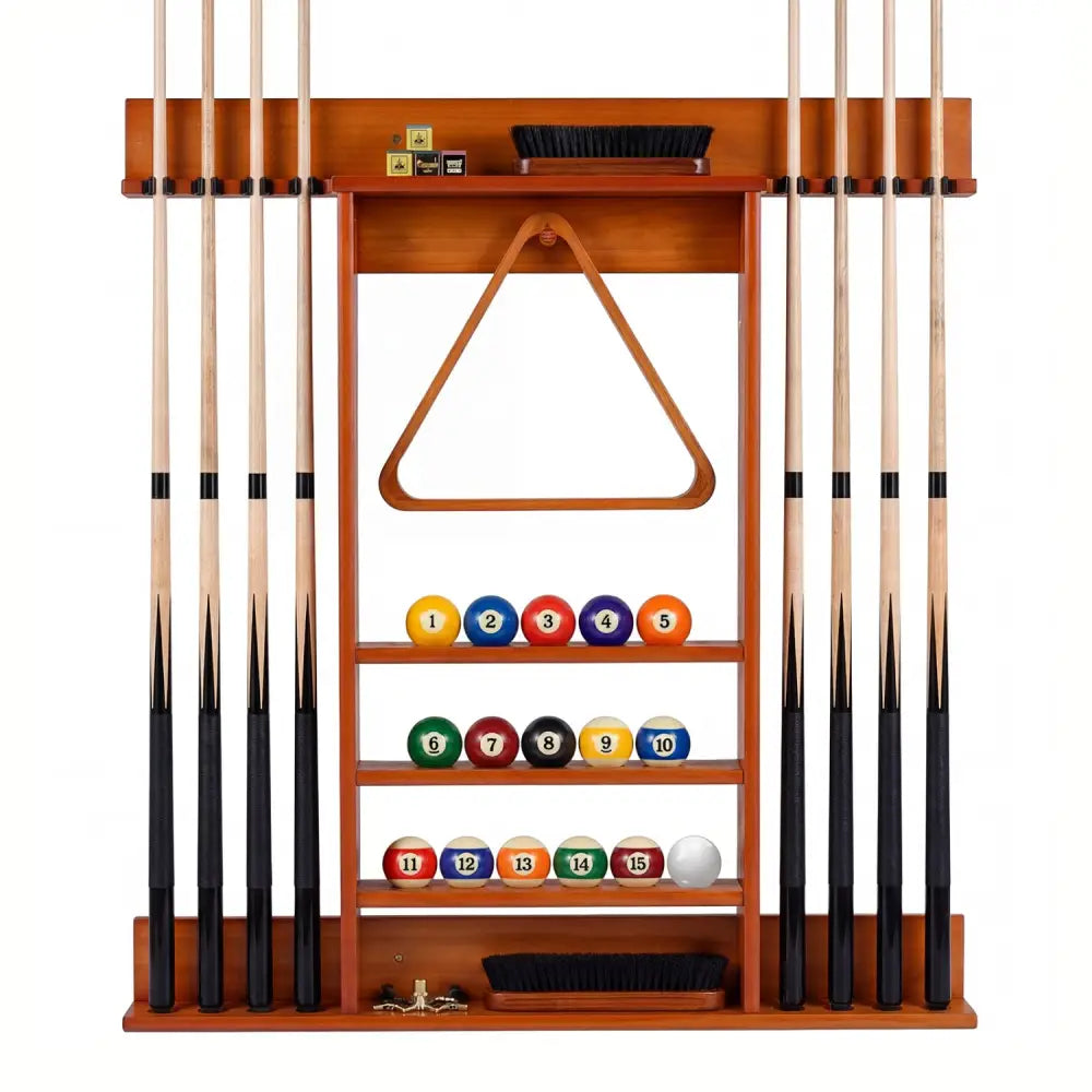 Wall-mounted Billiards Pool Cue Rack Only-Brown - Brown - Game Room