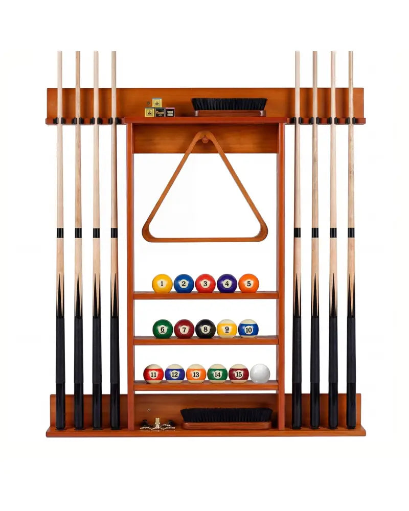 Wall-mounted Billiards Pool Cue Rack Only-Brown - Brown - Game Room