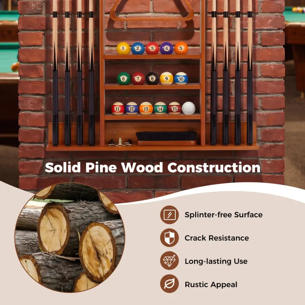 Wall-mounted Billiards Pool Cue Rack Only-Brown - Brown - Game Room