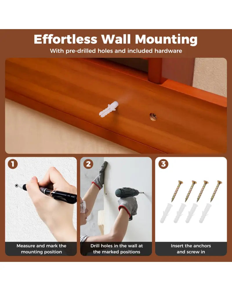 Wall-mounted Billiards Pool Cue Rack Only-Brown - Brown - Game Room