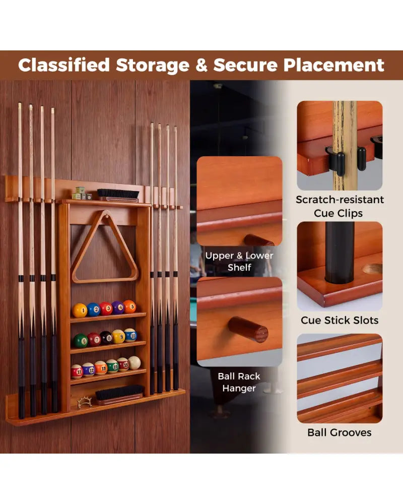 Wall-mounted Billiards Pool Cue Rack Only-Brown - Brown - Game Room