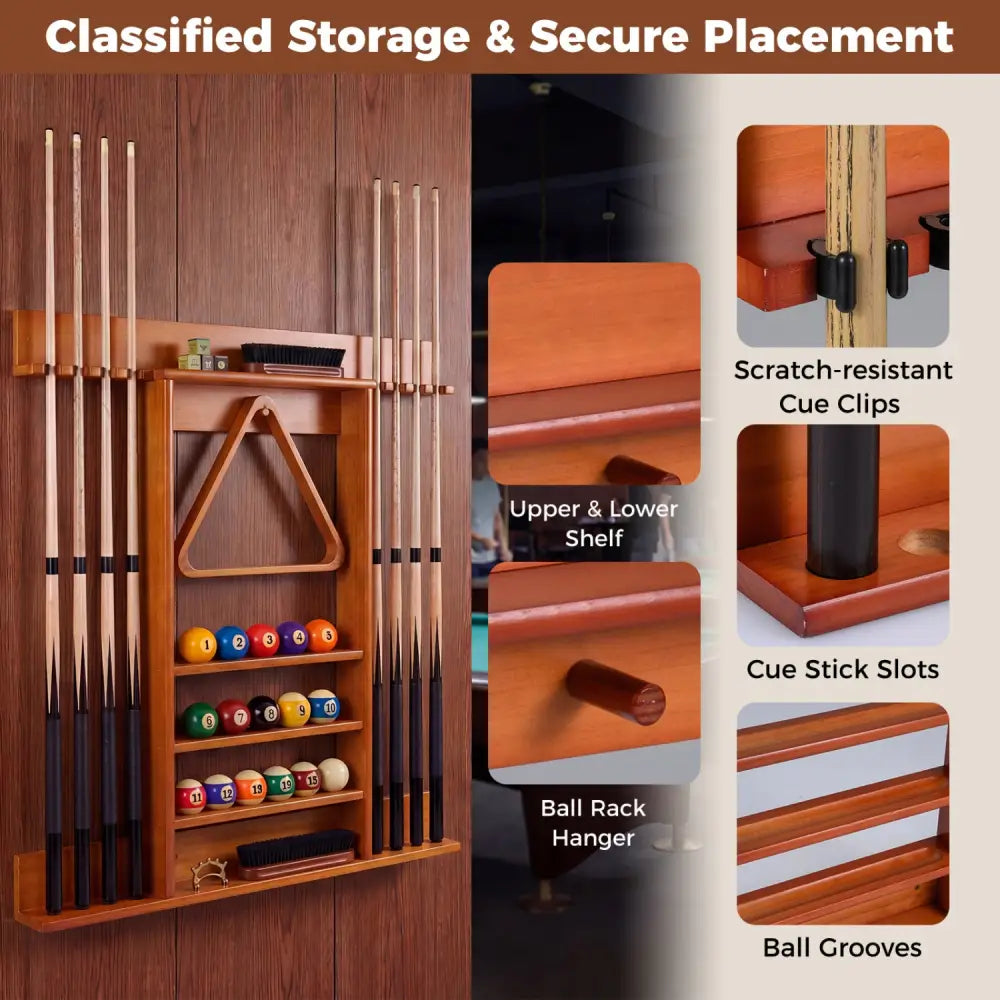 Wall-mounted Billiards Pool Cue Rack Only-Brown - Brown - Game Room