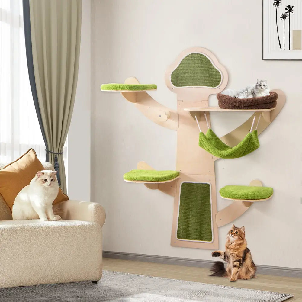 Wall-Mounted Cat Tower Cat Wall Shelves Furniture with Bed-Green - Green - Cat Trees Condos & Scratchers