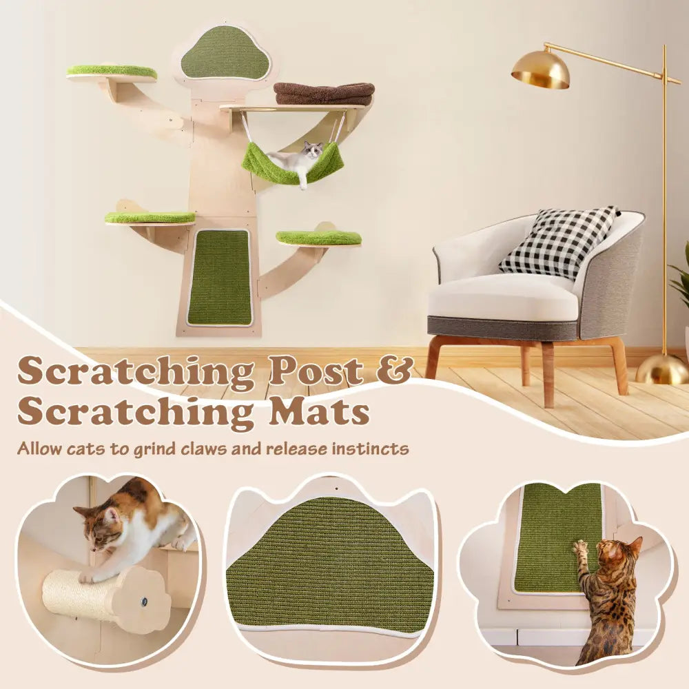 Wall-Mounted Cat Tower Cat Wall Shelves Furniture with Bed-Green - Green - Cat Trees Condos & Scratchers