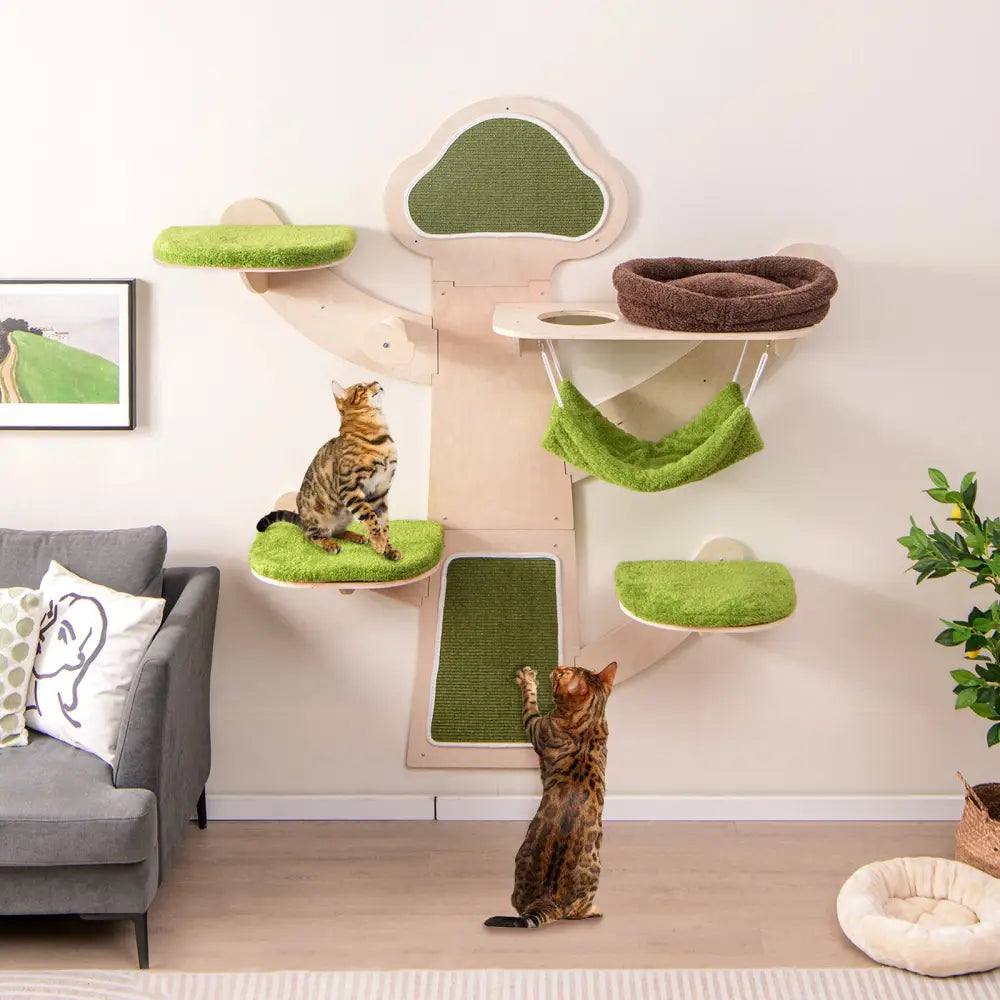 Wall-Mounted Cat Tower Cat Wall Shelves Furniture with Bed-Green - Green - Cat Trees Condos & Scratchers