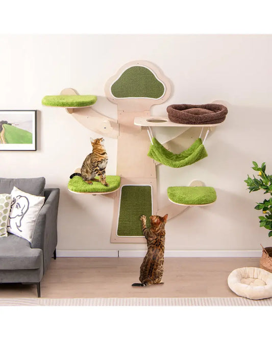 Wall-Mounted Cat Tower Cat Wall Shelves Furniture with Bed-Green - Green - Cat Trees Condos & Scratchers