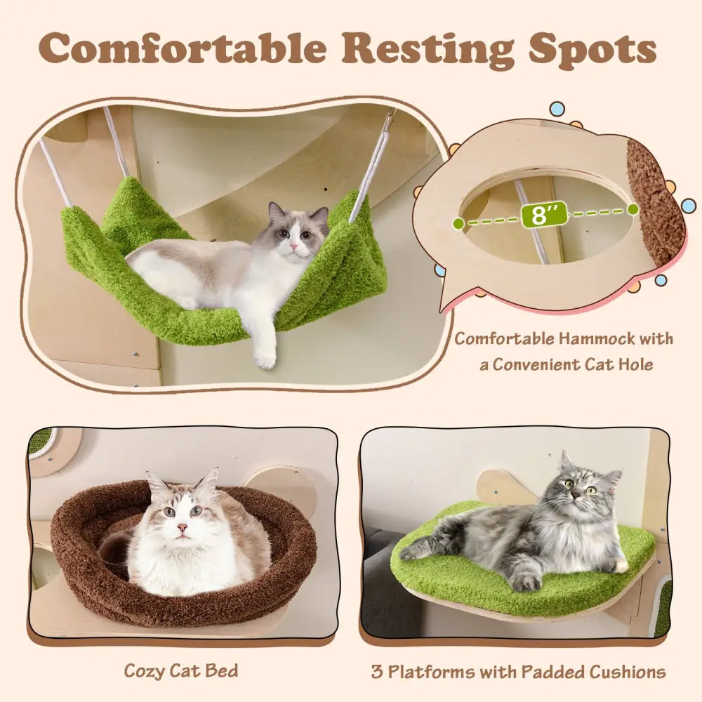 Wall-Mounted Cat Tower Cat Wall Shelves Furniture with Bed-Green - Green - Cat Trees Condos & Scratchers