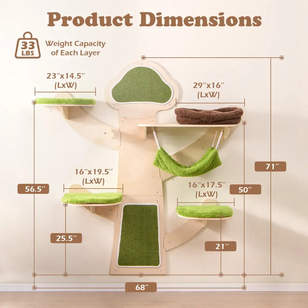 Wall-Mounted Cat Tower Cat Wall Shelves Furniture with Bed-Green - Green - Cat Trees Condos & Scratchers