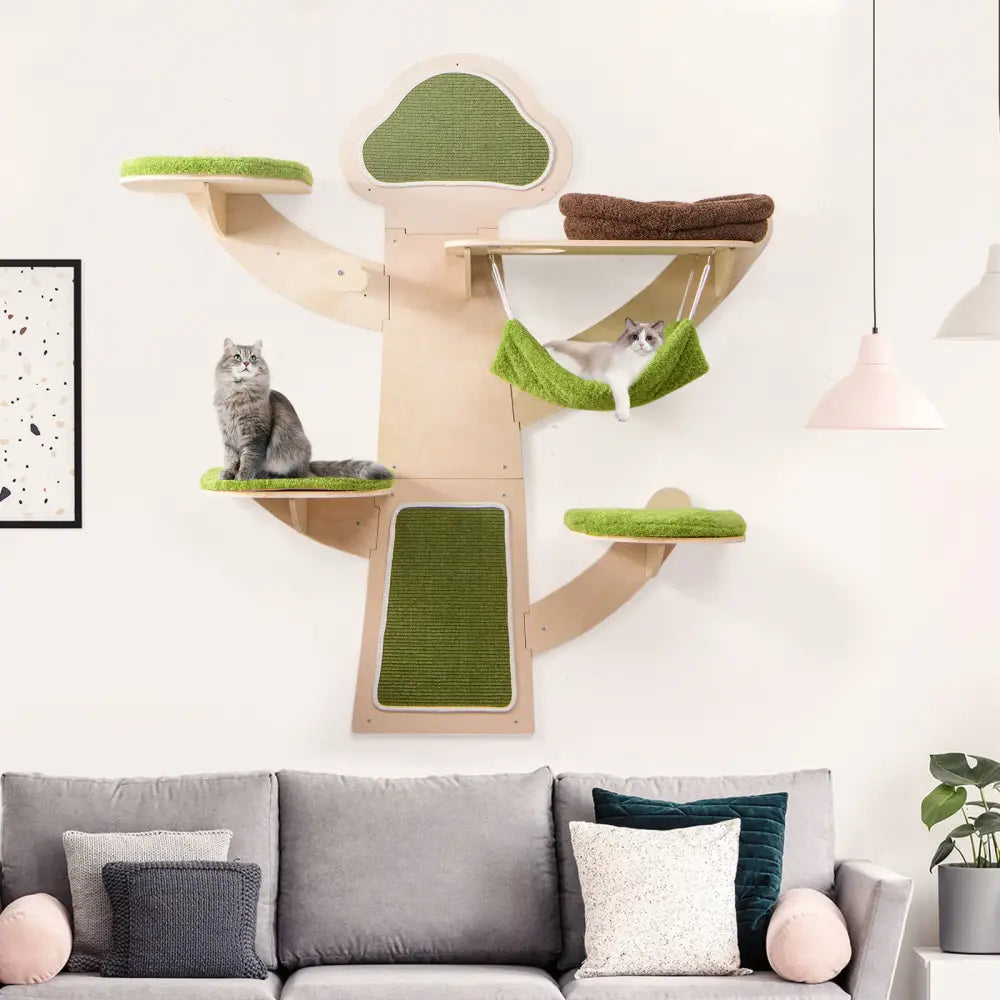 Wall-Mounted Cat Tower Cat Wall Shelves Furniture with Bed-Green - Green - Cat Trees Condos & Scratchers