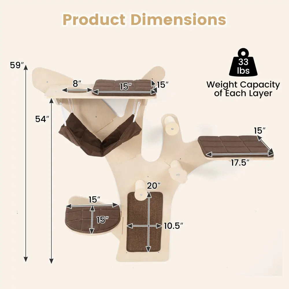 Wall-Mounted Cat Tower Cat Wall Shelves Furniture with Perch-Brown - Brown - Cat Trees Condos & Scratchers