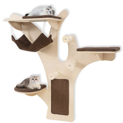 Wall - Mounted Cat Tower Cat Wall Shelves Furniture with Perch - Brown - Oasis Home Essentials