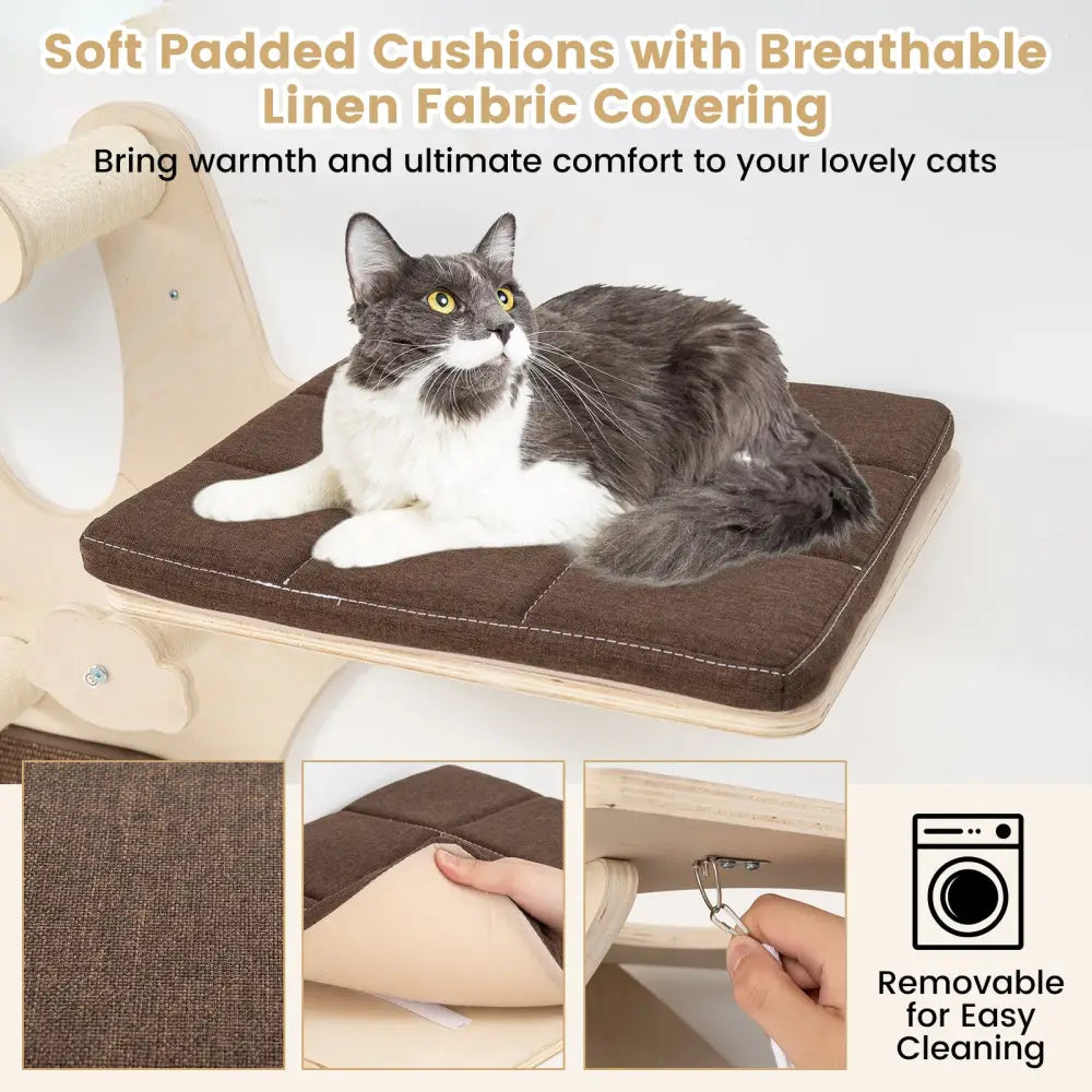 Wall-Mounted Cat Tower Cat Wall Shelves Furniture with Perch-Brown - Brown - Cat Trees Condos & Scratchers