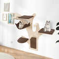 Wall-Mounted Cat Tower Cat Wall Shelves Furniture with Perch-Brown - Brown - Cat Trees Condos & Scratchers