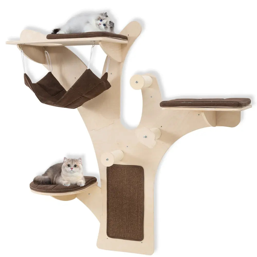 Wall-Mounted Cat Tower Cat Wall Shelves Furniture with Perch-Brown - Brown - Cat Trees Condos & Scratchers