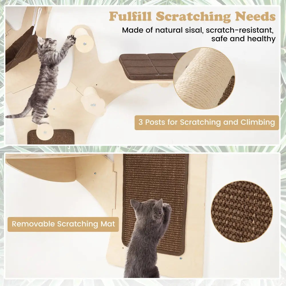 Wall-Mounted Cat Tower Cat Wall Shelves Furniture with Perch-Brown - Brown - Cat Trees Condos & Scratchers