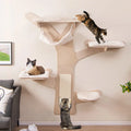 Wall-Mounted Cat Tower with Hammock Platforms and Sisal Scratching Mat-Natural - Natural - Cat Trees Condos & Scratchers