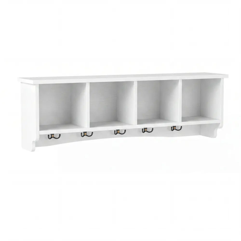 Wall-Mounted Coat Rack with 4 Cubbies and 5 Double Hooks and Wooden Shelf-White - White - Coat Racks & Hall Trees