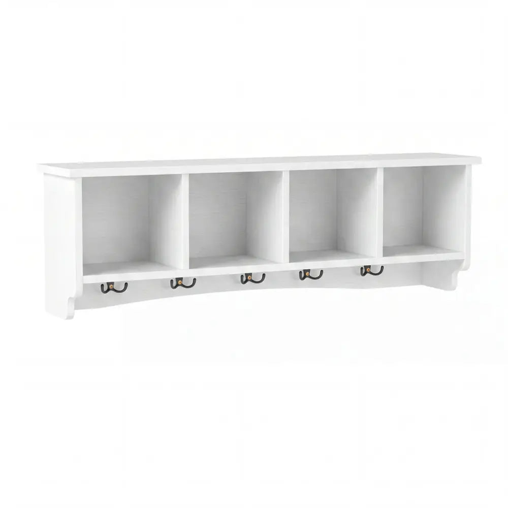Wall-Mounted Coat Rack with 4 Cubbies and 5 Double Hooks and Wooden Shelf-White - White - Coat Racks & Hall Trees