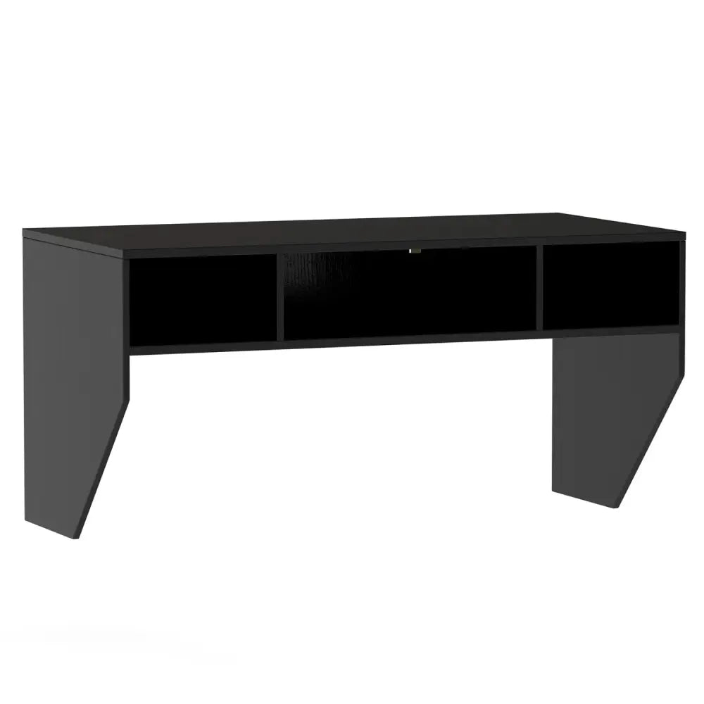 Wall-Mounted Computer Desk Floating Laptop Desk with 3 Storage Compartments-Black - Black - Computer Desks