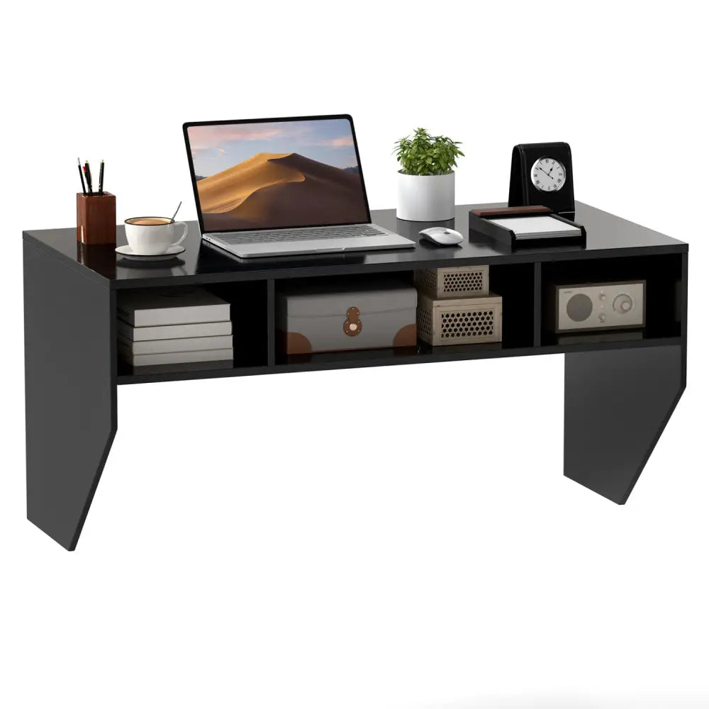 Wall-Mounted Computer Desk Floating Laptop Desk with 3 Storage Compartments-Black - Black - Computer Desks