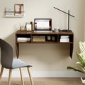 Wall-Mounted Computer Desk Floating Laptop Desk with 3 Storage Compartments-Rustic Brown - Rustic Brown - Computer Desks