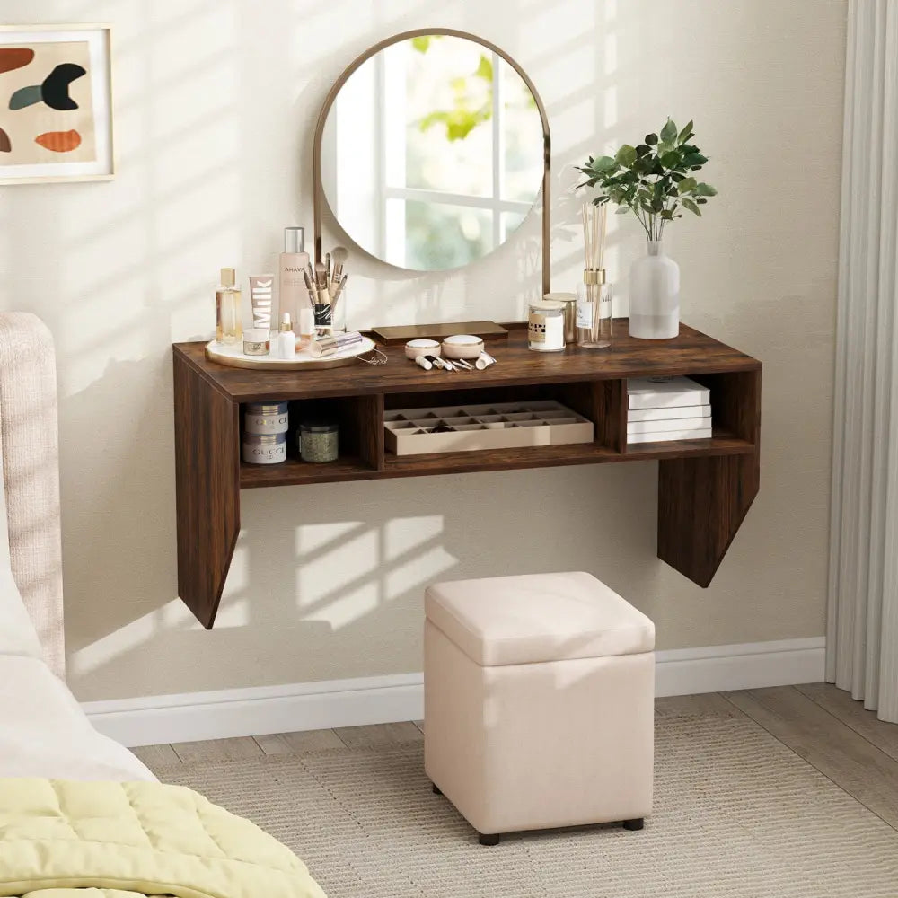 Wall-Mounted Computer Desk Floating Laptop Desk with 3 Storage Compartments-Rustic Brown - Rustic Brown - Computer Desks