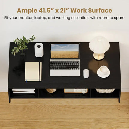 Wall-Mounted Computer Desk Floating Laptop Desk with 3 Storage Compartments-Black - Black - Computer Desks