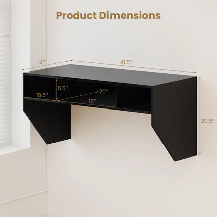 Wall-Mounted Computer Desk Floating Laptop Desk with 3 Storage Compartments-Black - Black - Computer Desks