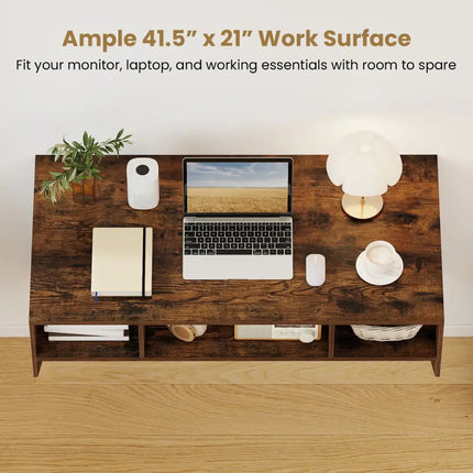 Wall-Mounted Computer Desk Floating Laptop Desk with 3 Storage Compartments-Rustic Brown - Rustic Brown - Computer Desks