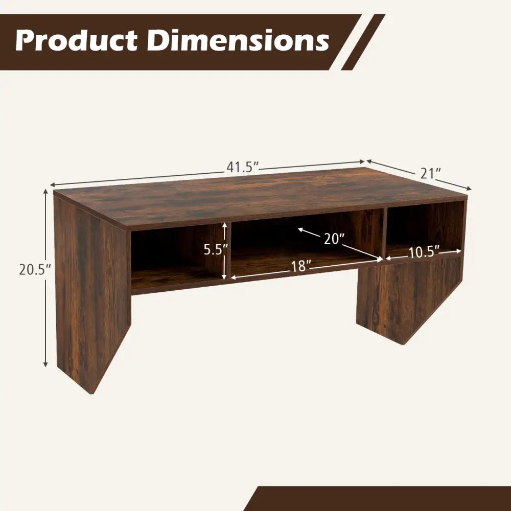 Wall-Mounted Computer Desk Floating Laptop Desk with 3 Storage Compartments-Rustic Brown - Rustic Brown - Computer Desks