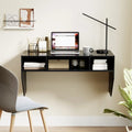 Wall-Mounted Computer Desk Floating Laptop Desk with 3 Storage Compartments-Black - Black - Computer Desks