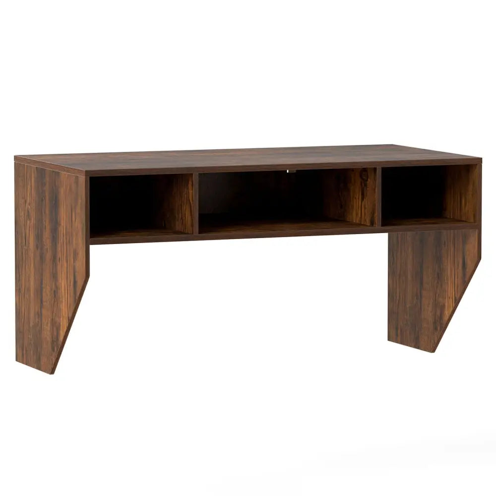 Wall-Mounted Computer Desk Floating Laptop Desk with 3 Storage Compartments-Rustic Brown - Rustic Brown - Computer Desks
