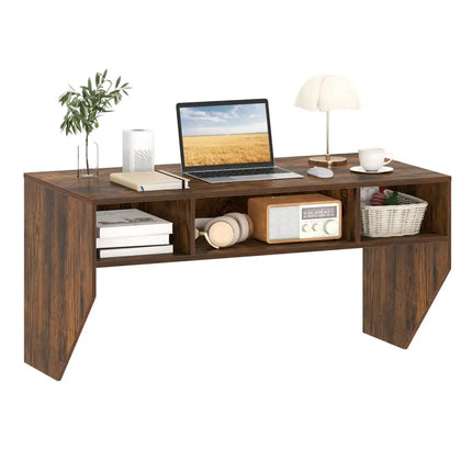 Wall-Mounted Computer Desk Floating Laptop Desk with 3 Storage Compartments-Rustic Brown - Rustic Brown - Computer Desks