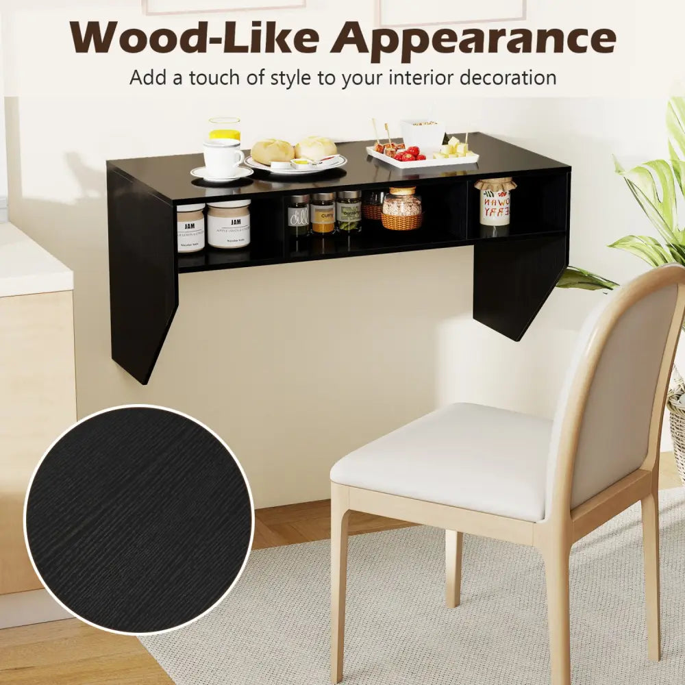 Wall-Mounted Computer Desk Floating Laptop Desk with 3 Storage Compartments-Black - Black - Computer Desks