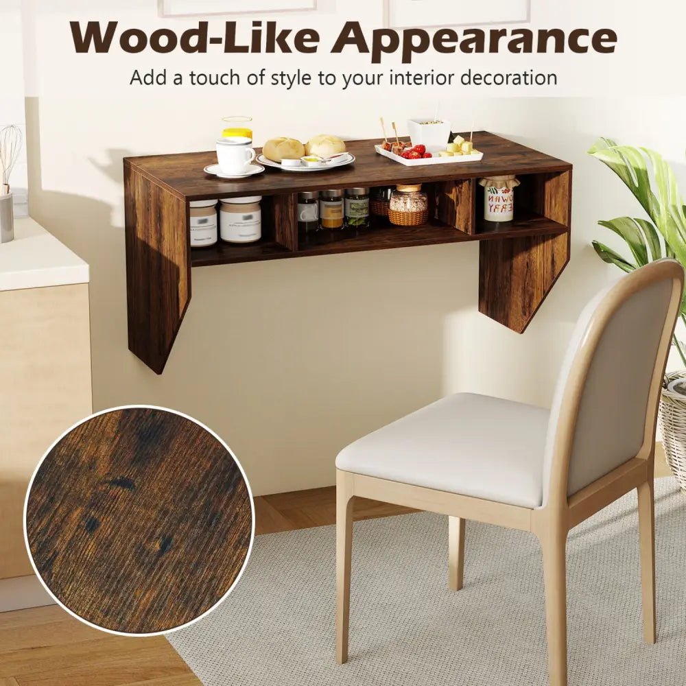 Wall-Mounted Computer Desk Floating Laptop Desk with 3 Storage Compartments-Rustic Brown - Rustic Brown - Computer Desks