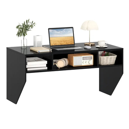 Wall-Mounted Computer Desk Floating Laptop Desk with 3 Storage Compartments-Black - Black - Computer Desks