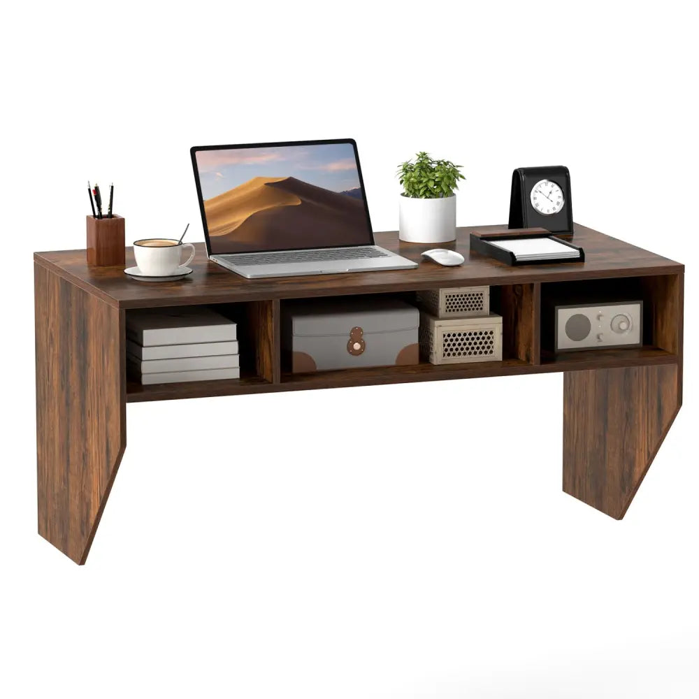 Wall-Mounted Computer Desk Floating Laptop Desk with 3 Storage Compartments-Rustic Brown - Rustic Brown - Computer Desks