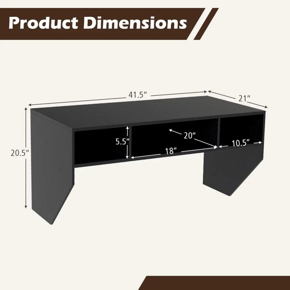 Wall-Mounted Computer Desk Floating Laptop Desk with 3 Storage Compartments-Black - Black - Computer Desks