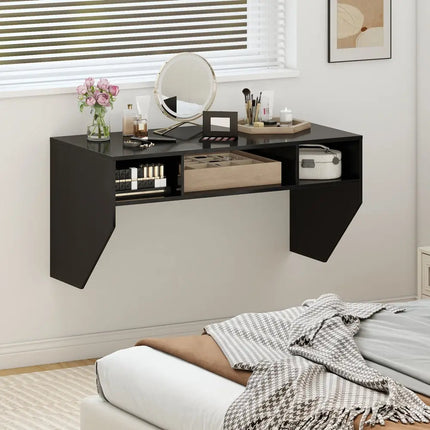 Wall-Mounted Computer Desk Floating Laptop Desk with 3 Storage Compartments-Black - Black - Computer Desks