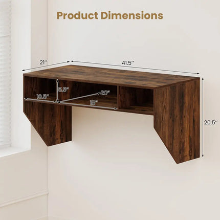 Wall-Mounted Computer Desk Floating Laptop Desk with 3 Storage Compartments-Rustic Brown - Rustic Brown - Computer Desks