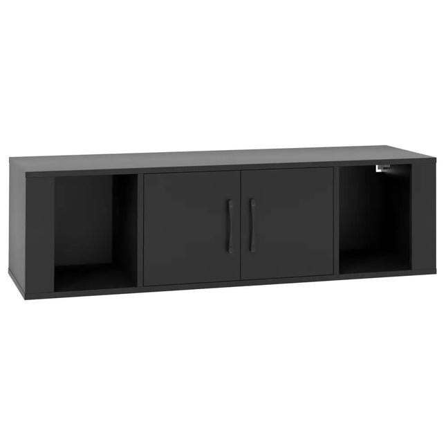 Wall Mounted Floating 2 Door Desk Hutch Storage Shelves - Black - Entertainment Centers & TV Stands