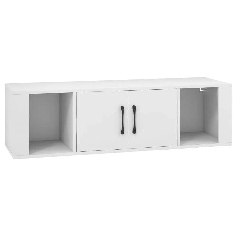 Wall Mounted Floating 2 Door Desk Hutch Storage Shelves-White - White - Entertainment Centers & TV Stands