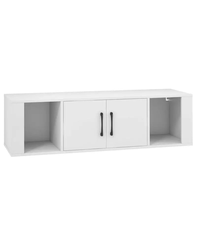 Wall Mounted Floating 2 Door Desk Hutch Storage Shelves-White - White - Entertainment Centers & TV Stands