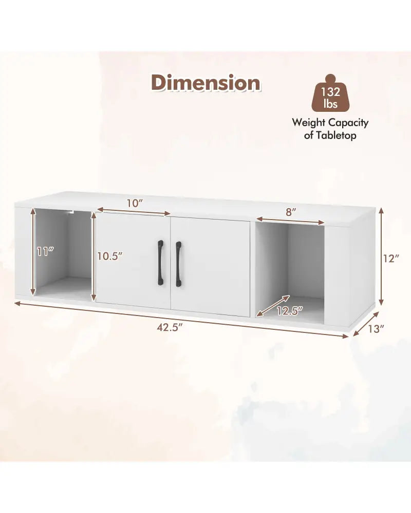 Wall Mounted Floating 2 Door Desk Hutch Storage Shelves-White - White - Entertainment Centers & TV Stands
