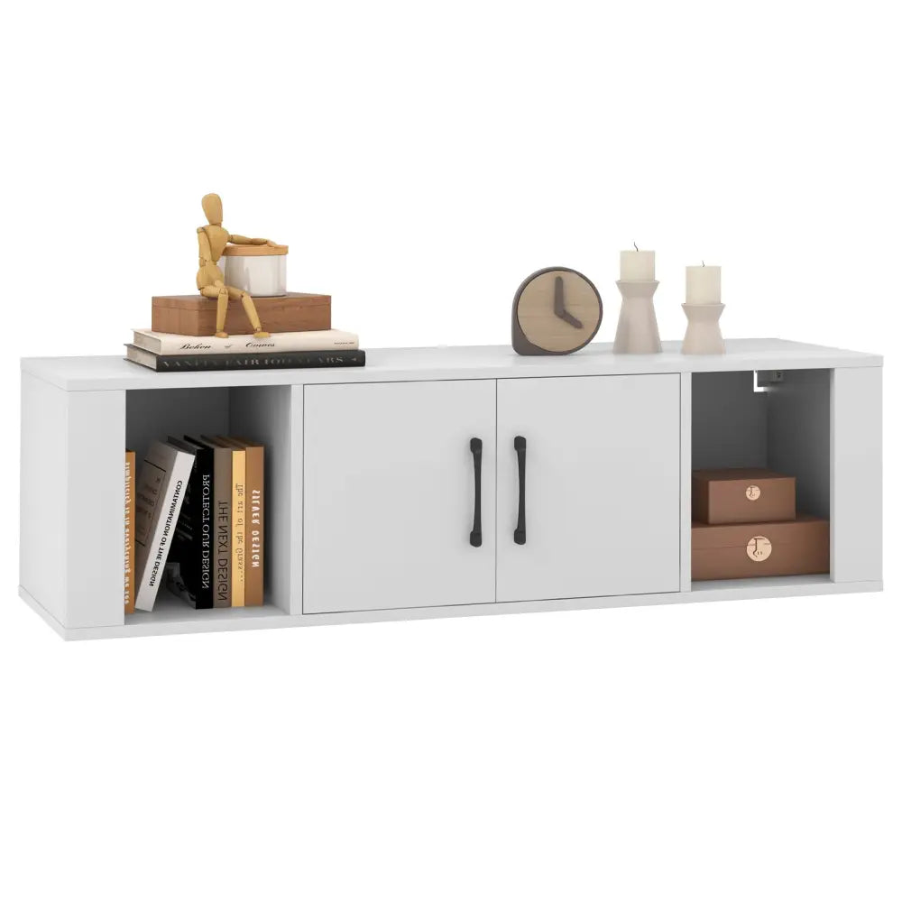 Wall Mounted Floating 2 Door Desk Hutch Storage Shelves-White - White - Entertainment Centers & TV Stands