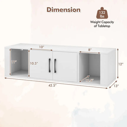 Wall Mounted Floating 2 Door Desk Hutch Storage Shelves-White - White - Entertainment Centers & TV Stands