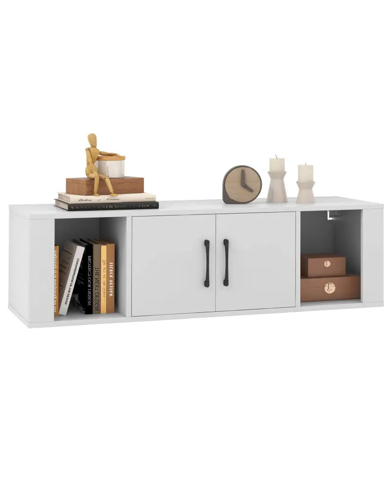 Wall Mounted Floating 2 Door Desk Hutch Storage Shelves-White - White - Entertainment Centers & TV Stands