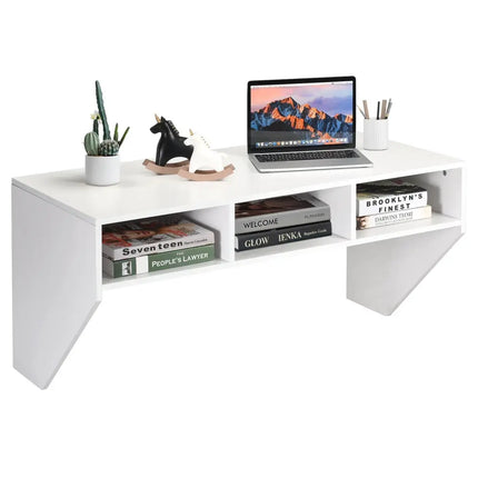 Wall Mounted Floating Computer Table Desk Storage Shelf-White - White - Laptop Tables & Printer Stands