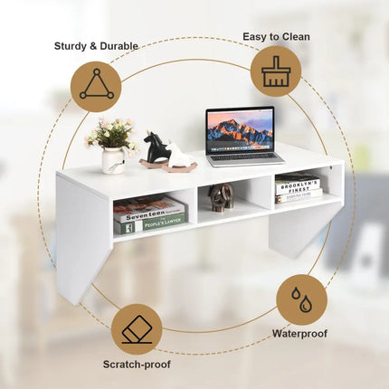 Wall Mounted Floating Computer Table Desk Storage Shelf-White - White - Laptop Tables & Printer Stands
