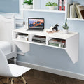Wall Mounted Floating Computer Table Desk Storage Shelf-White - White - Laptop Tables & Printer Stands